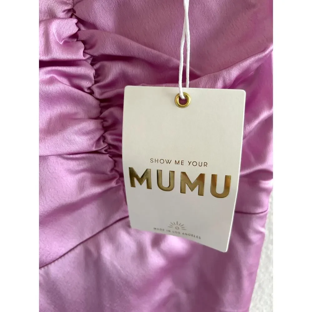 Show Me Your Mumu Mina Midi Dress Purple Pink Luxe Satin XL NWT - Picture 9 of 10